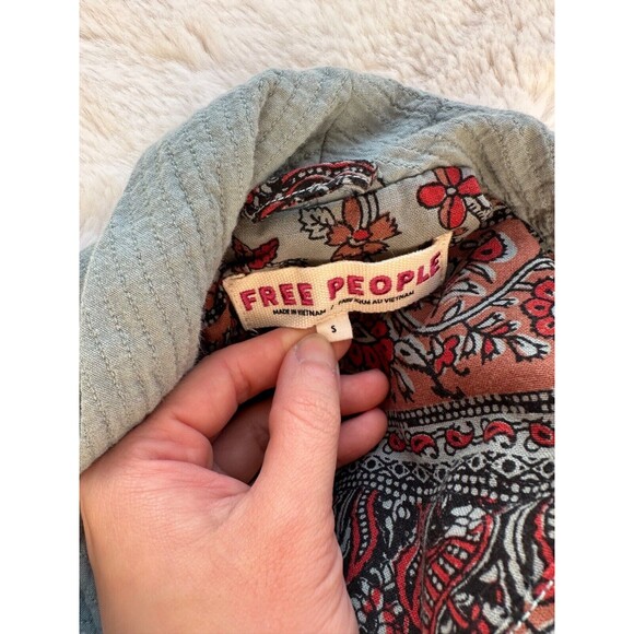 Free People Rowan Blazer Jacket Small Green One Button Textured Long Sleeve - Picture 6 of 7